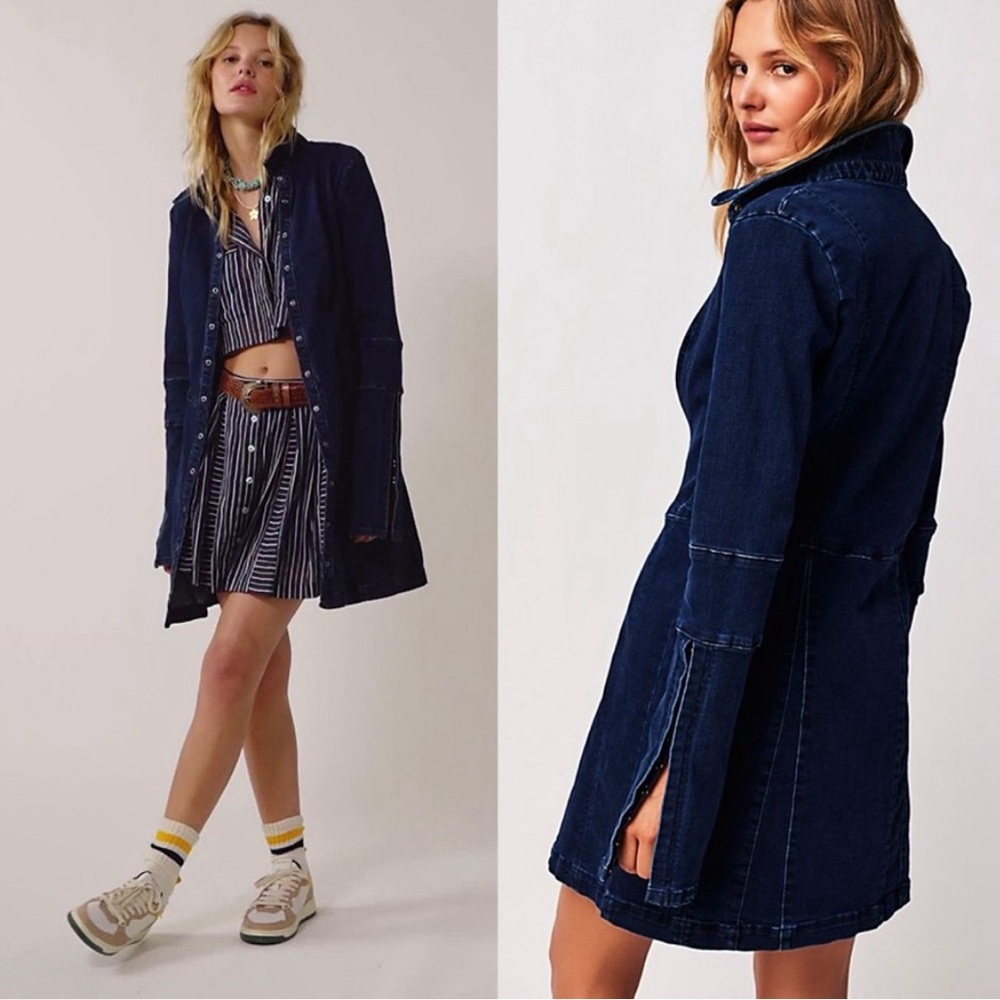 Free People Thea Dark Wash Denim Mini Dress Size S NWT - Picture 4 of 8